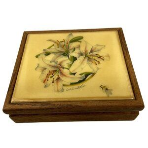 Leslie Kenneth Price Wood Trinket Box Hand Painted Enamel Overlay Lid Signed u